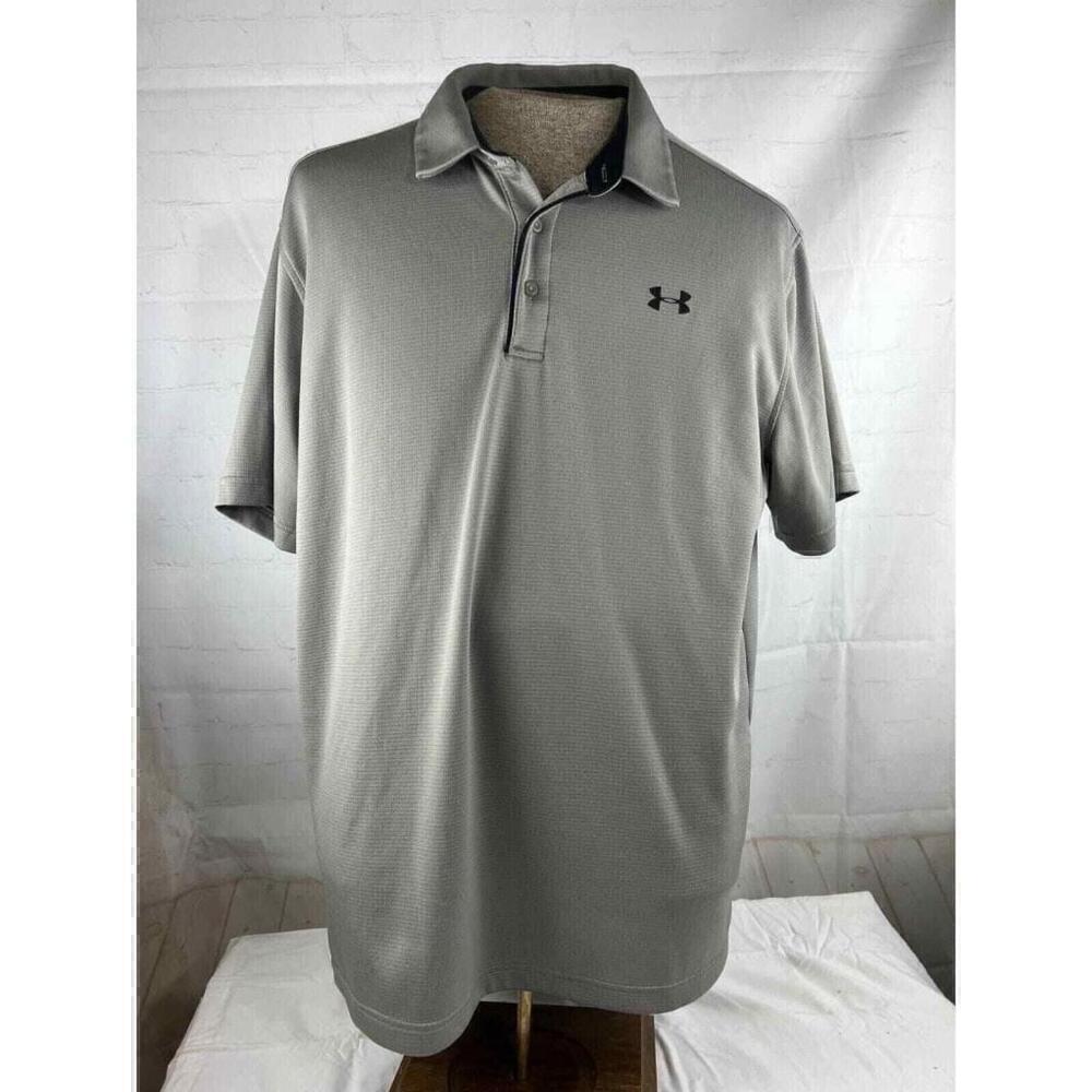 Men’s Big and Tall Under Armour Collared Golf Polo Shirt Size 2XL Gray Striped
